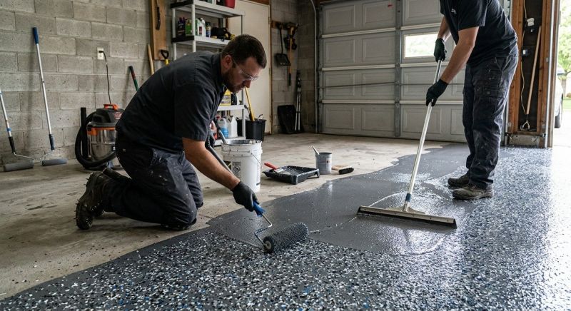 Speckled Garage Floor Painting in Loudoun County, VA